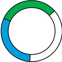 Grafico valutazione circolare con lettera A e anello segmentato verde, blu e bianco.
